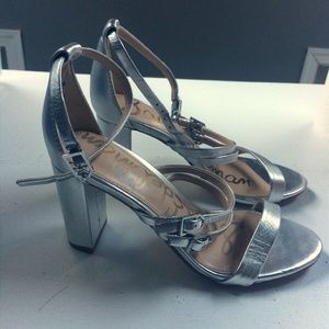 Sam Edelman Tammie Silver Ankle Strap Block Heels